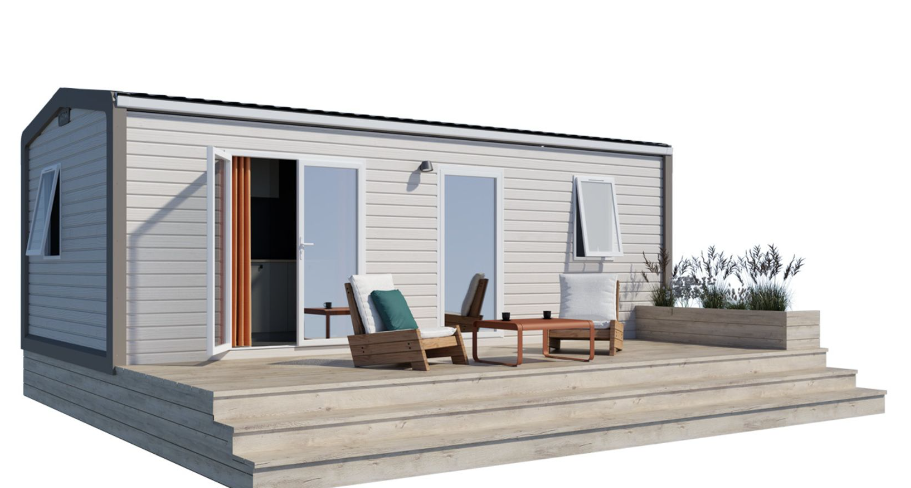 Mobile-Home 30m² Premium – 2ch – terrasse couverte – CLIM + TV + draps + serviettes inclus