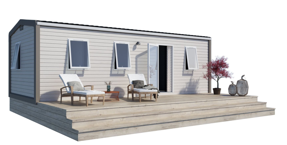 Mobile-Home Premium 32m² -3ch – Terrasse couverte – CLIM + TV + draps + serviettes inclus